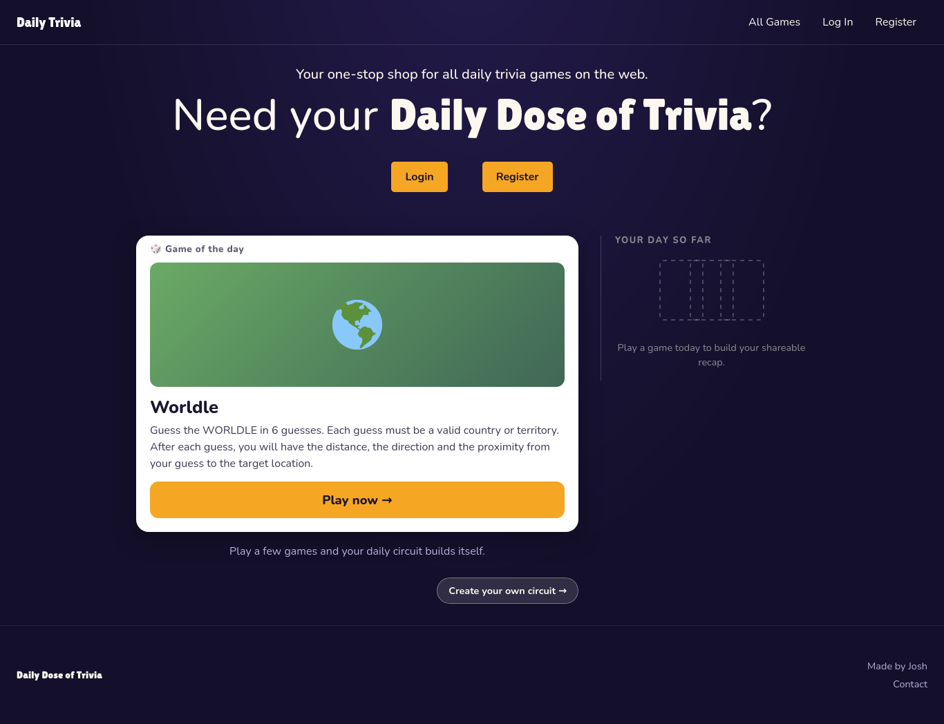 Screenshot of the Daily Dose of Trivia web app