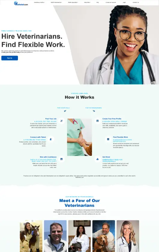 Screenshot of the VetRelief website